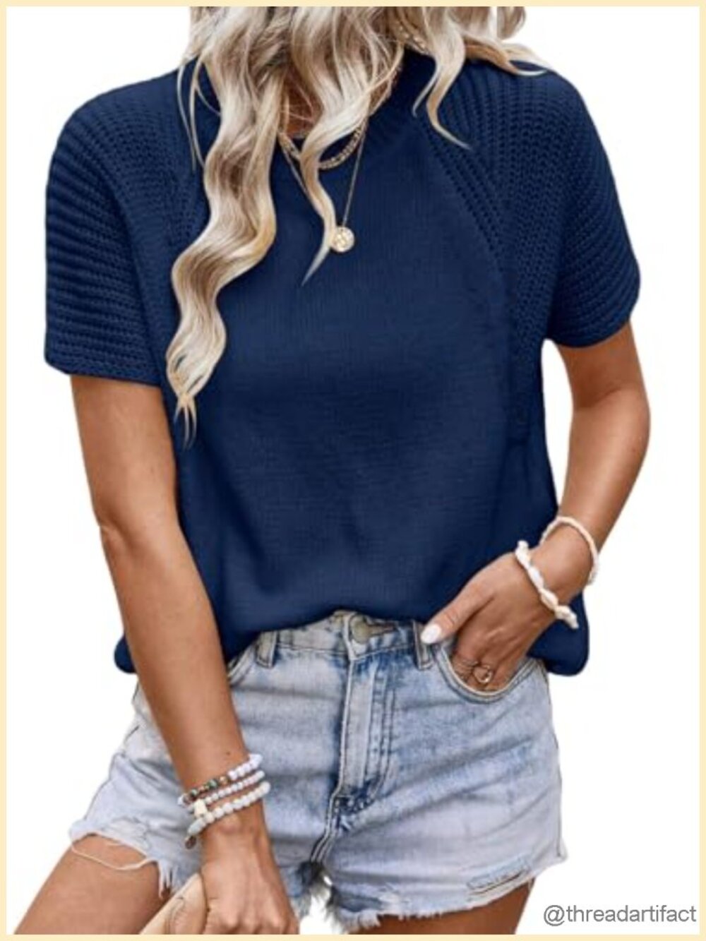Casual Crewneck Short Sleeve Knit Sweater Blouse
